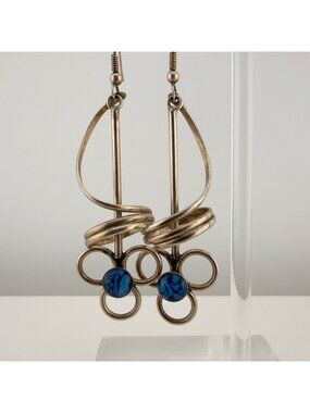 Vintage Spiral Dangle Earrings Modern Twist Drop Silver Tone